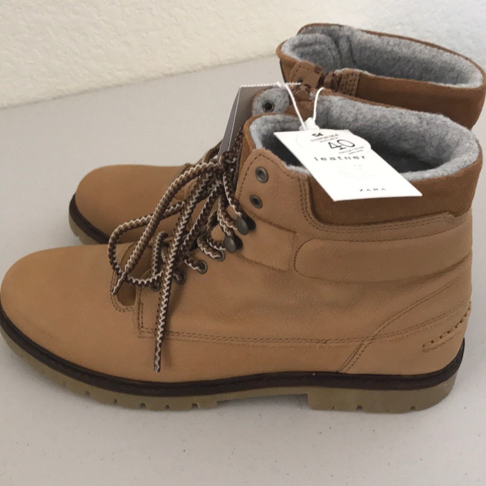 NWT ZARA KID’S LEATHER BROWN BOOTS EU 40 ZIPPER - Picture 1 of 8
